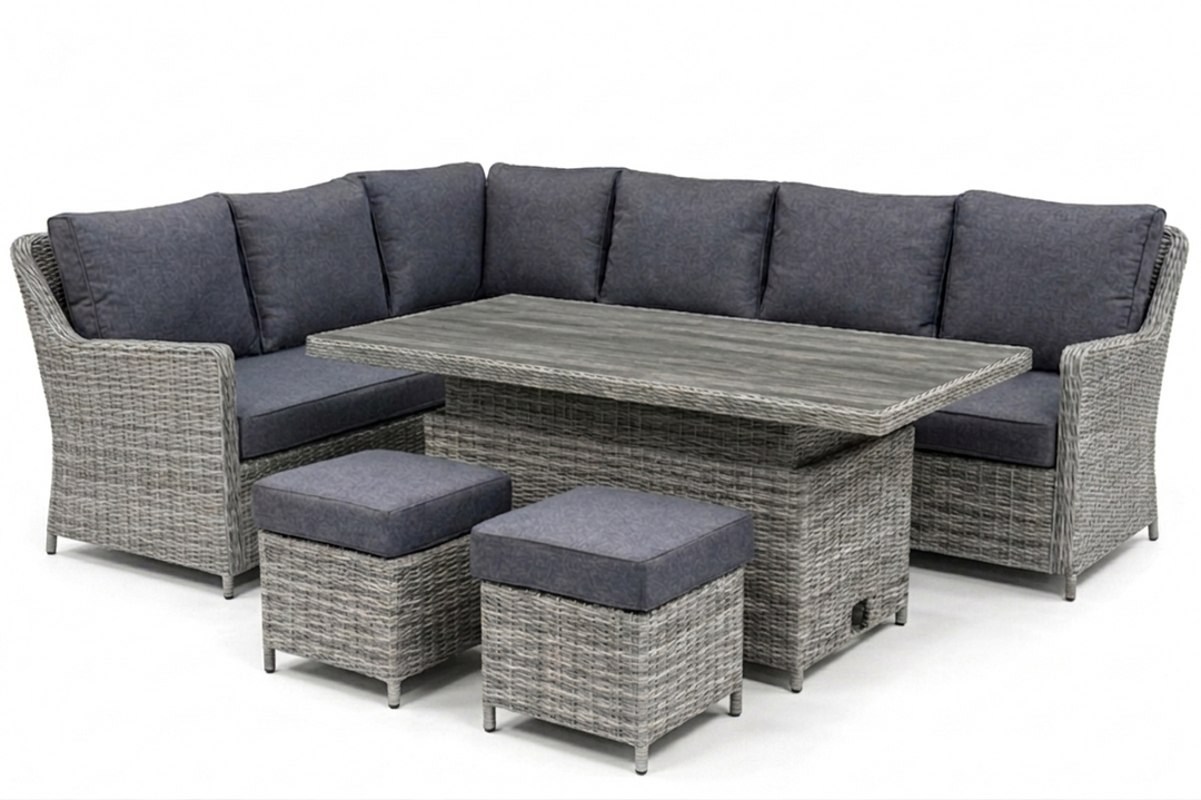 Luna Rattan Outdoor Corner Sofa Set with Rise & Fall Table - Dark Willow