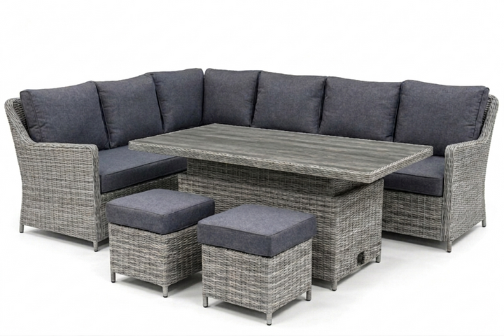 Luna Rattan Outdoor Corner Sofa Set with Rise & Fall Table - Dark Willow