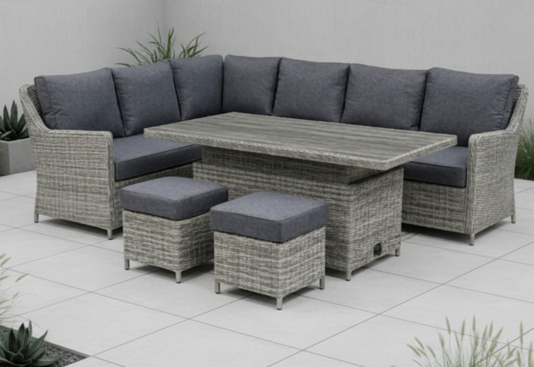 Luna Rattan Outdoor Corner Sofa Set with Rise & Fall Table - Dark Willow