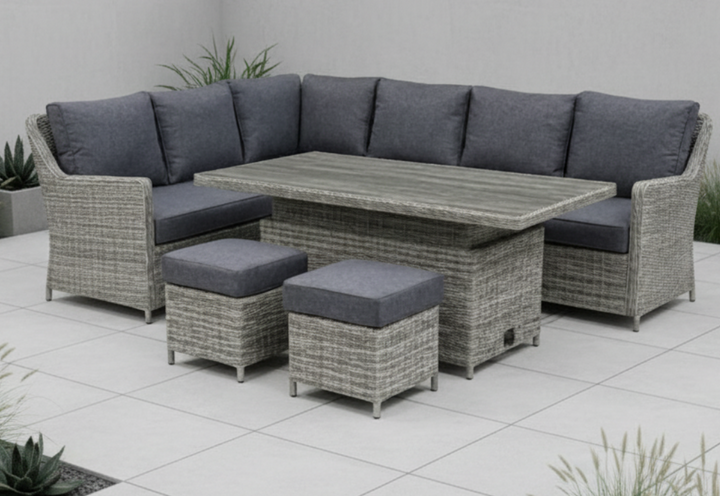 Luna Rattan Outdoor Corner Sofa Set with Rise & Fall Table - Dark Willow