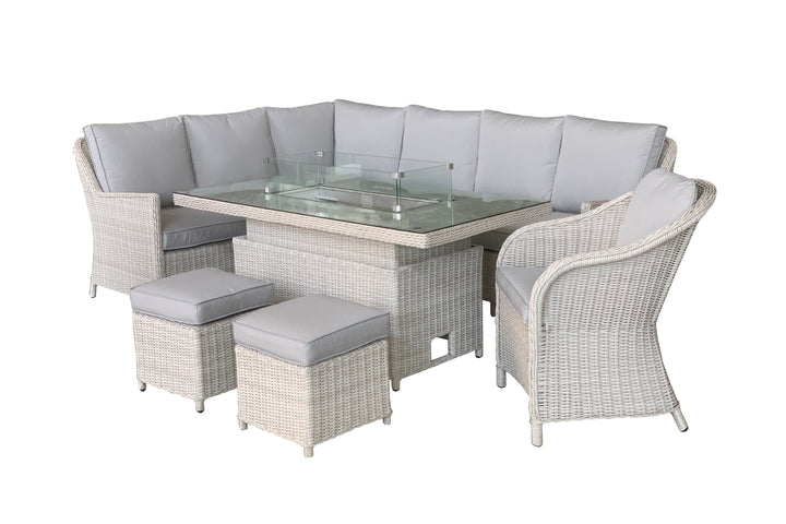 Luna Rattan Outdoor Corner Sofa Set with Fire Pit | KENT ONLY DELIVERY