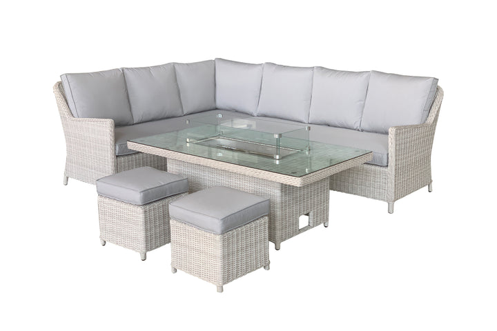 Luna Rattan Outdoor Corner Sofa Set with Fire Pit | KENT ONLY DELIVERY