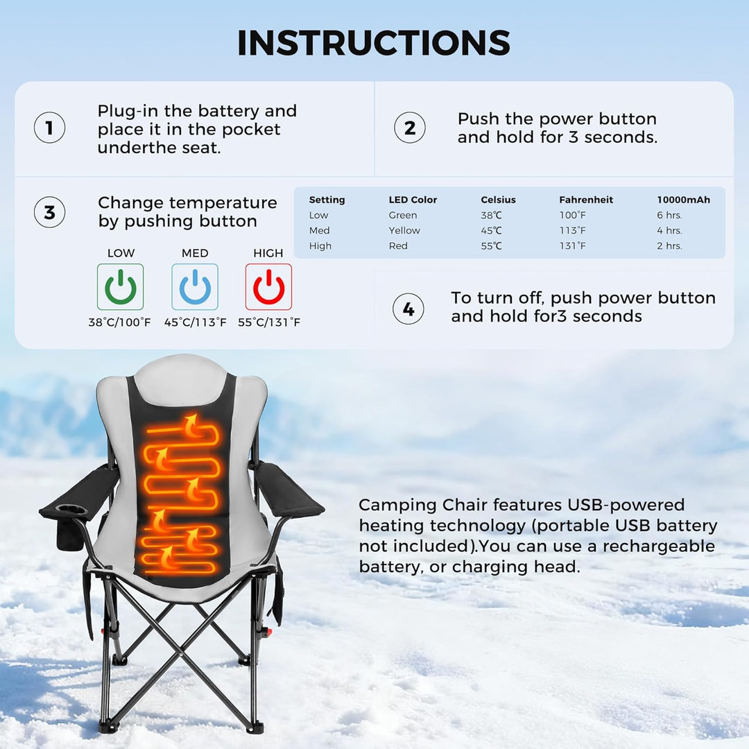 2x Outsider Heated Folding Quad Camp Chair with Cooler, Drinks Holder and Bottle Opener