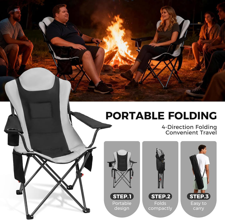 2x Outsider Heated Folding Quad Camp Chair with Cooler, Drinks Holder and Bottle Opener