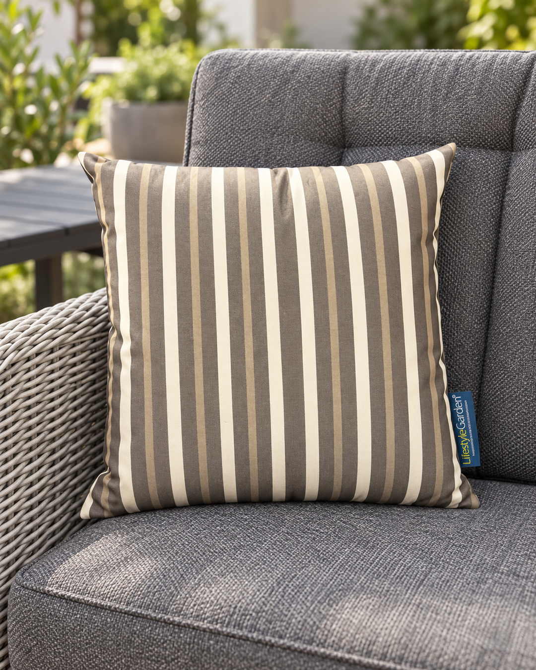 Coffee Stripe Outdoor Scatter Cushion 35x35cm - Lifestyle Garden