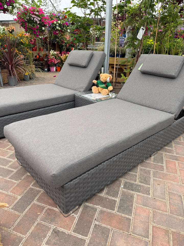 Nova - Vyda Luxury Sun Lounger Set with Extra Thick Cushions Set of 2 with Table - Grey