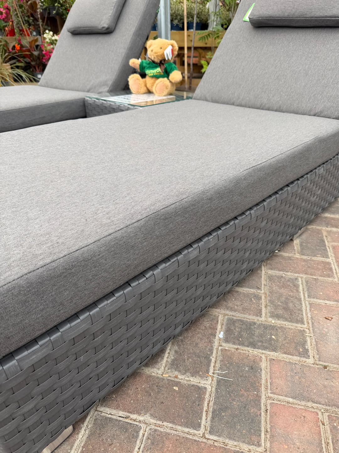 Nova - Vyda Luxury Sun Lounger Set with Extra Thick Cushions Set of 2 with Table - Grey