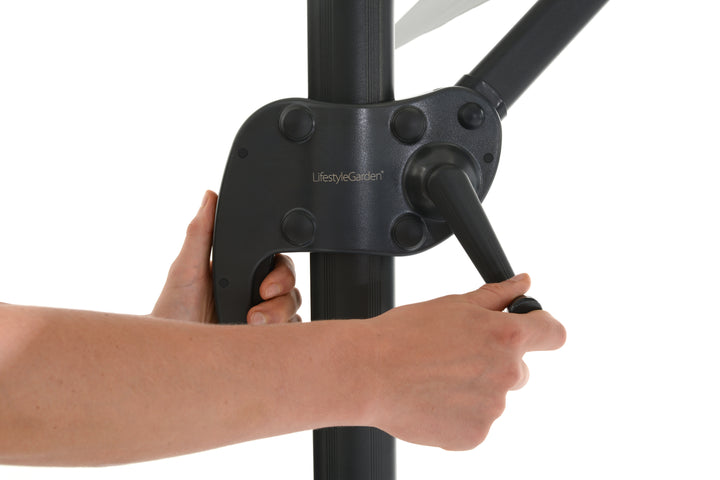 BLACK FRIDAY BUNDLE: Urbanite Dark 8 Seat Dining Set WITH 3 x 3m Cantilever Parasol and Base