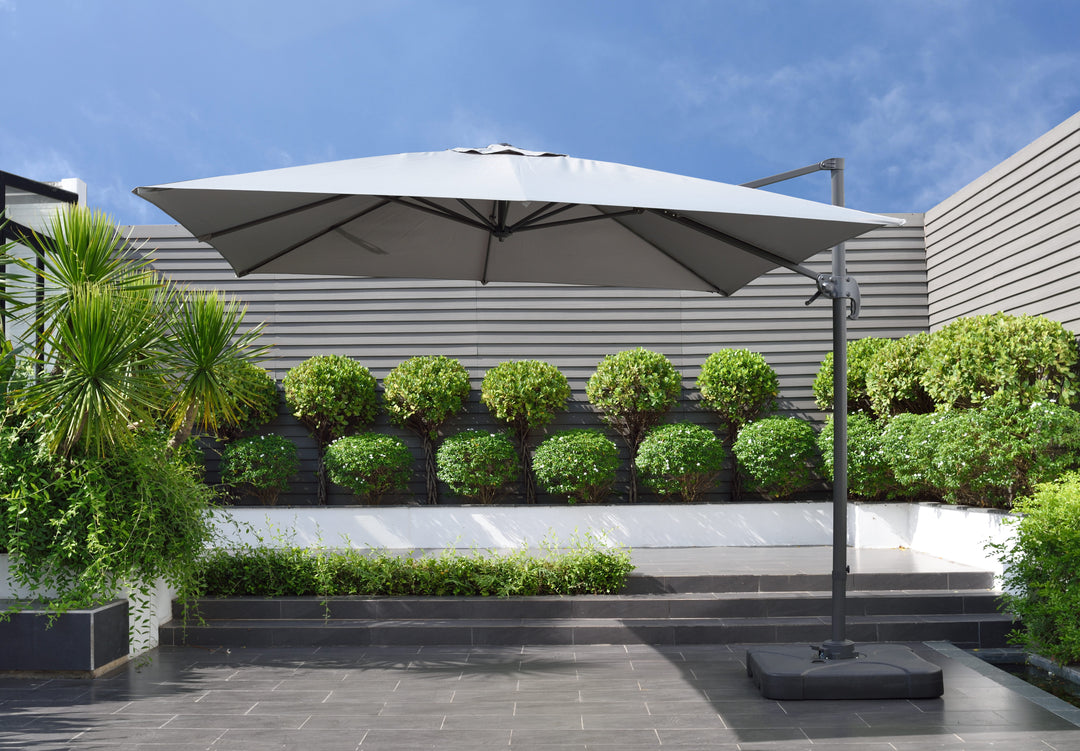BLACK FRIDAY BUNDLE: Urbanite Dark 8 Seat Dining Set WITH 3 x 3m Cantilever Parasol and Base