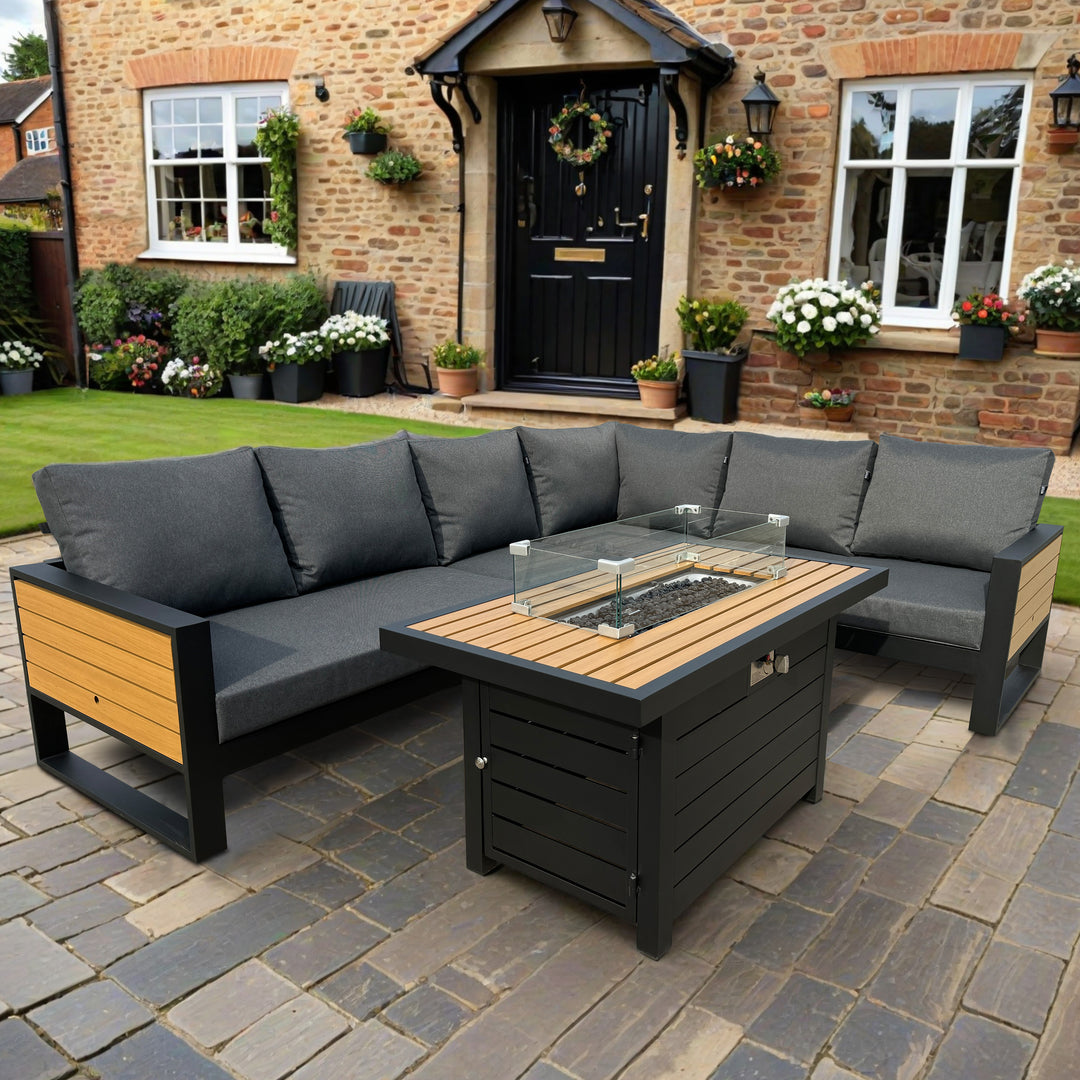 Luxor Corner Casual Dining Set with Fire Pit Table | KENT ONLY DELIVERY