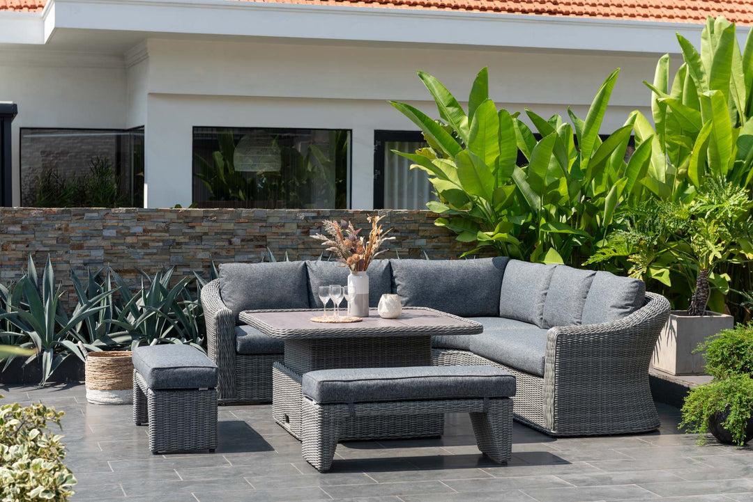 Martinique Dark Deluxe Corner Set with Benches and Height Adjustable Table