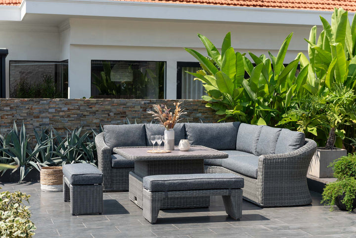 Martinique Dark Deluxe Corner Set with Benches and Height Adjustable Table