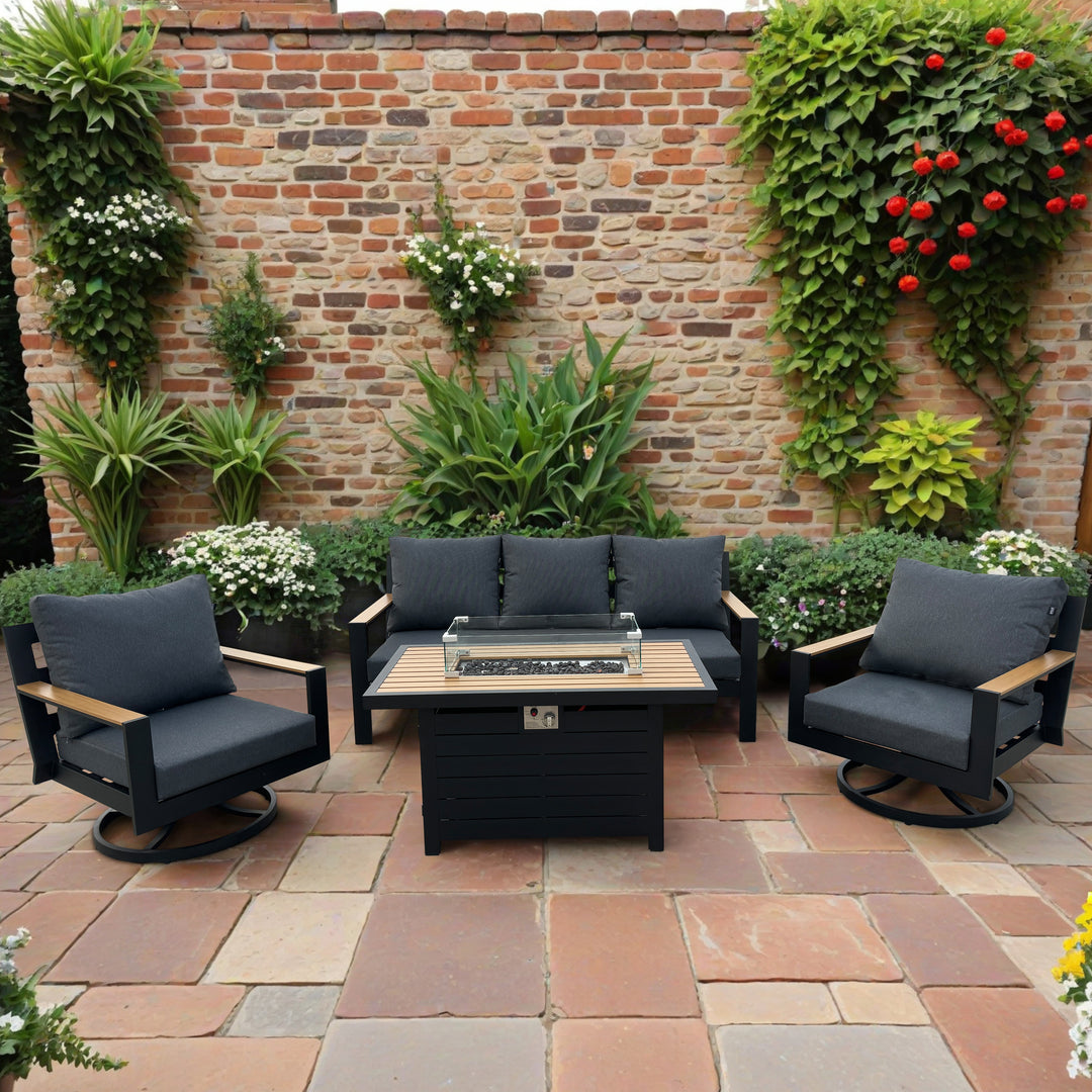 New York New York Casual Dining Set with Fire Pit Table and Swivel Rockers | KENT ONLY DELIVERY