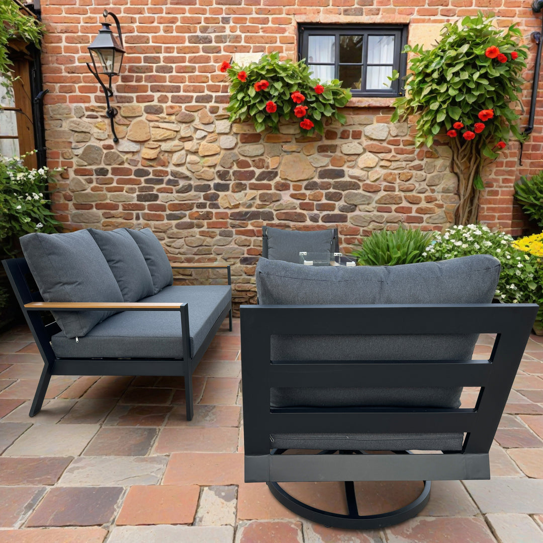 New York New York Casual Dining Set with Fire Pit Table and Swivel Rockers | KENT ONLY DELIVERY