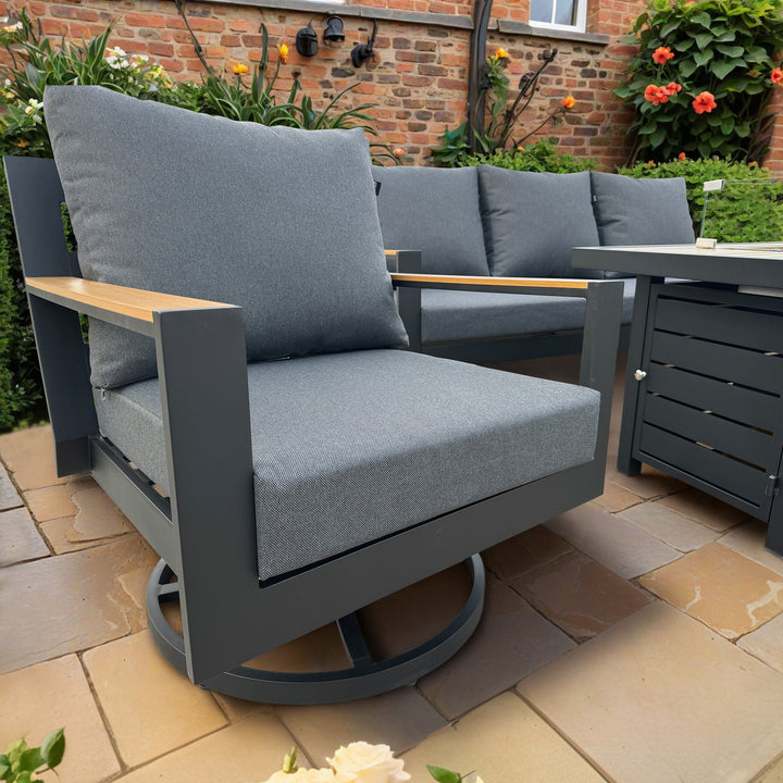 New York New York Casual Dining Set with Fire Pit Table and Swivel Rockers | KENT ONLY DELIVERY