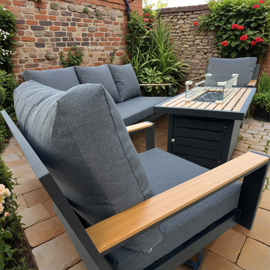 New York New York Casual Dining Set with Fire Pit Table and Swivel Rockers | KENT ONLY DELIVERY