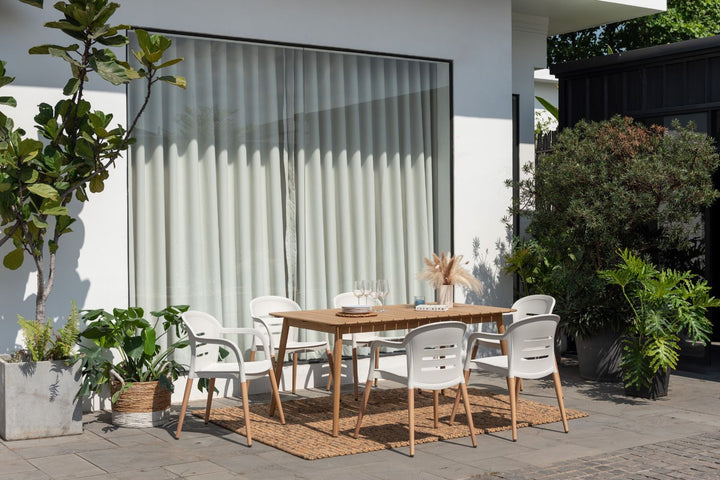 Lifestyle Garden Onyx 6-seater 160x90cm Rect Garden Dining Set – Social Plastic® Coral Sand