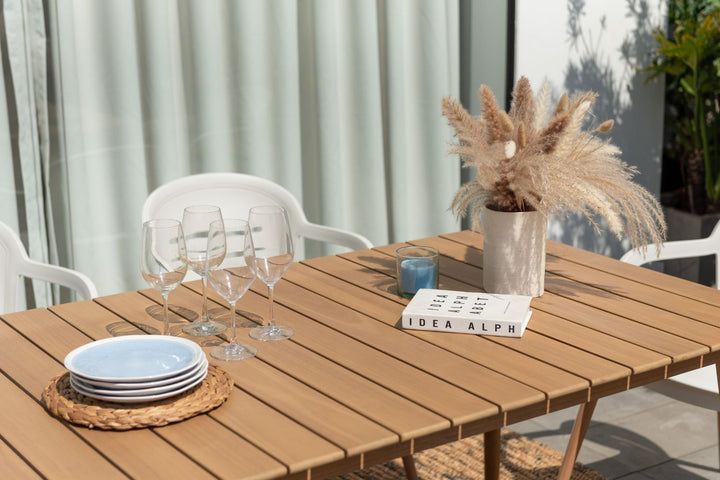 Lifestyle Garden Onyx 6-seater 160x90cm Rect Garden Dining Set – Social Plastic® Coral Sand