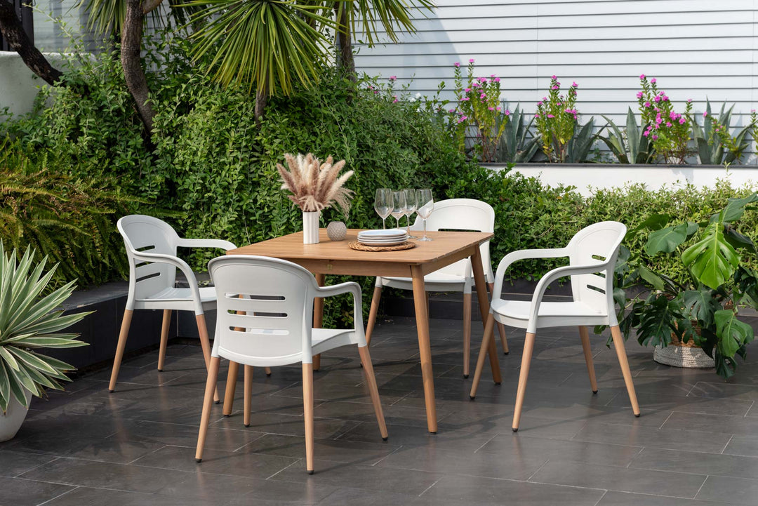 Lifestyle Garden Nassau-Onyx 4-seater 97cm Square Garden Dining Set – Social Plastic® Coral Sand