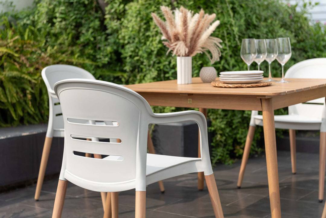 Lifestyle Garden Nassau-Onyx 4-seater 97cm Square Garden Dining Set – Social Plastic® Coral Sand