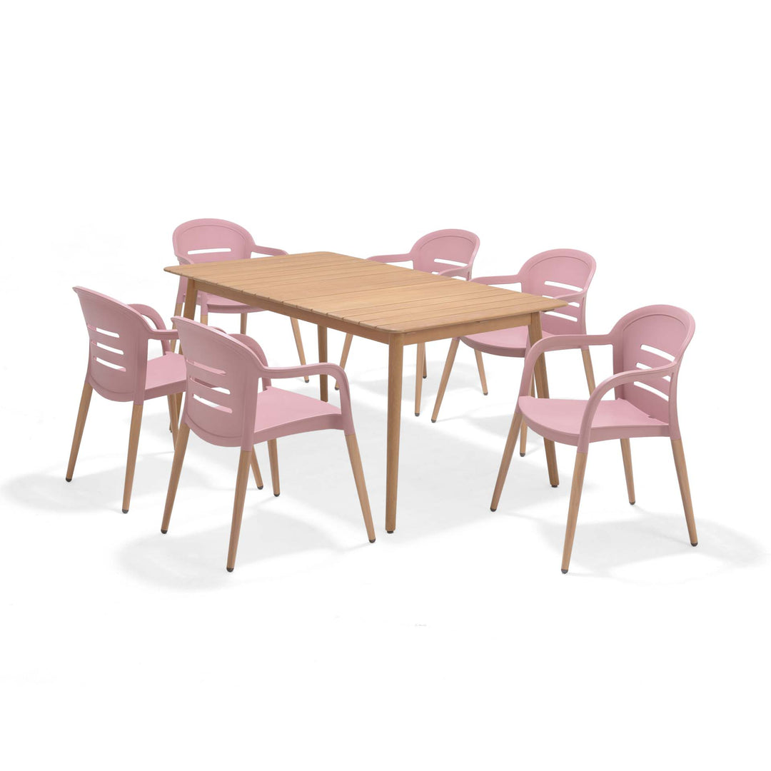 Lifestyle Garden Onyx 6-seater 160x90cm Rect Garden Dining Set – Social Plastic® Peony Pink