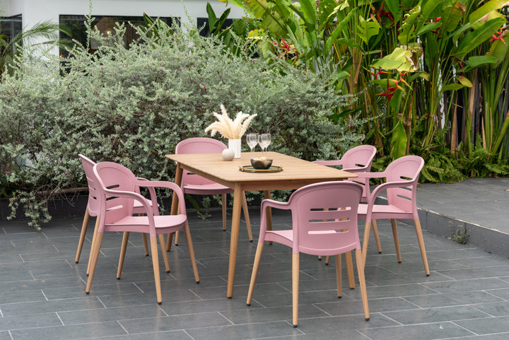 Lifestyle Garden Onyx 6-seater 160x90cm Rect Garden Dining Set – Social Plastic® Peony Pink