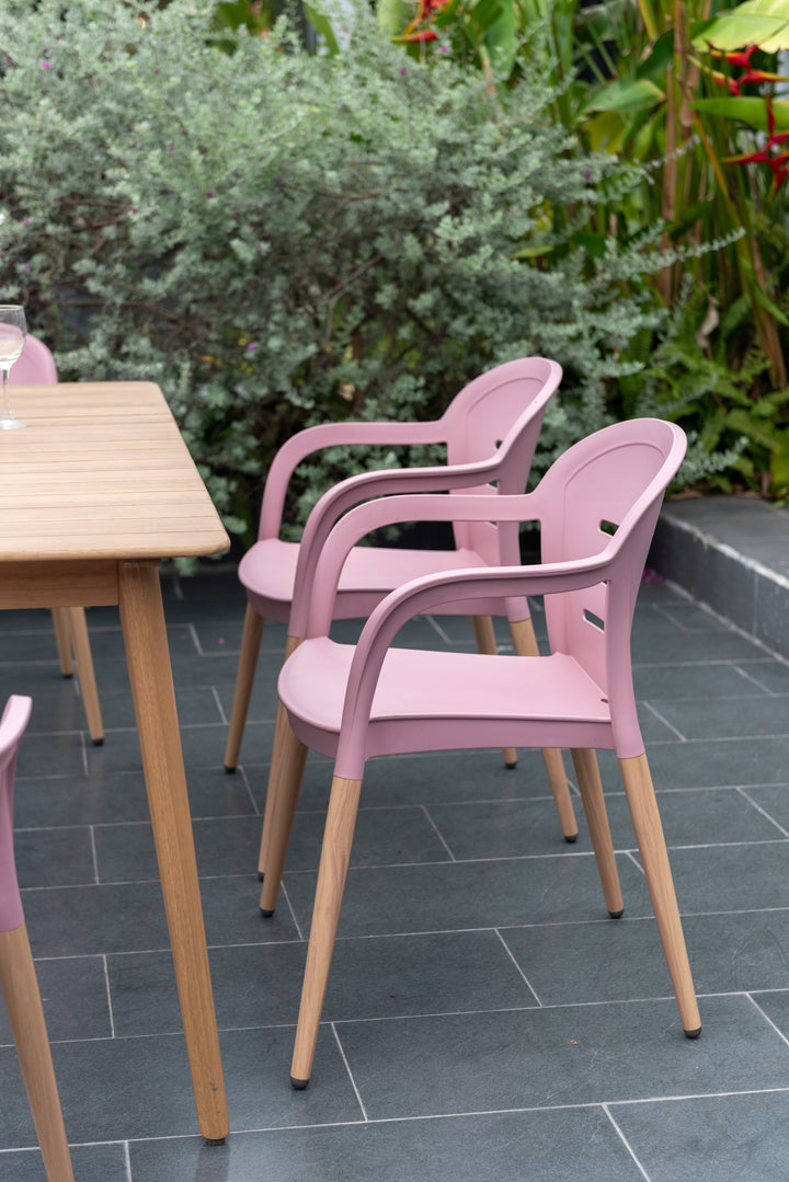 Lifestyle Garden Onyx 6-seater 160x90cm Rect Garden Dining Set – Social Plastic® Peony Pink