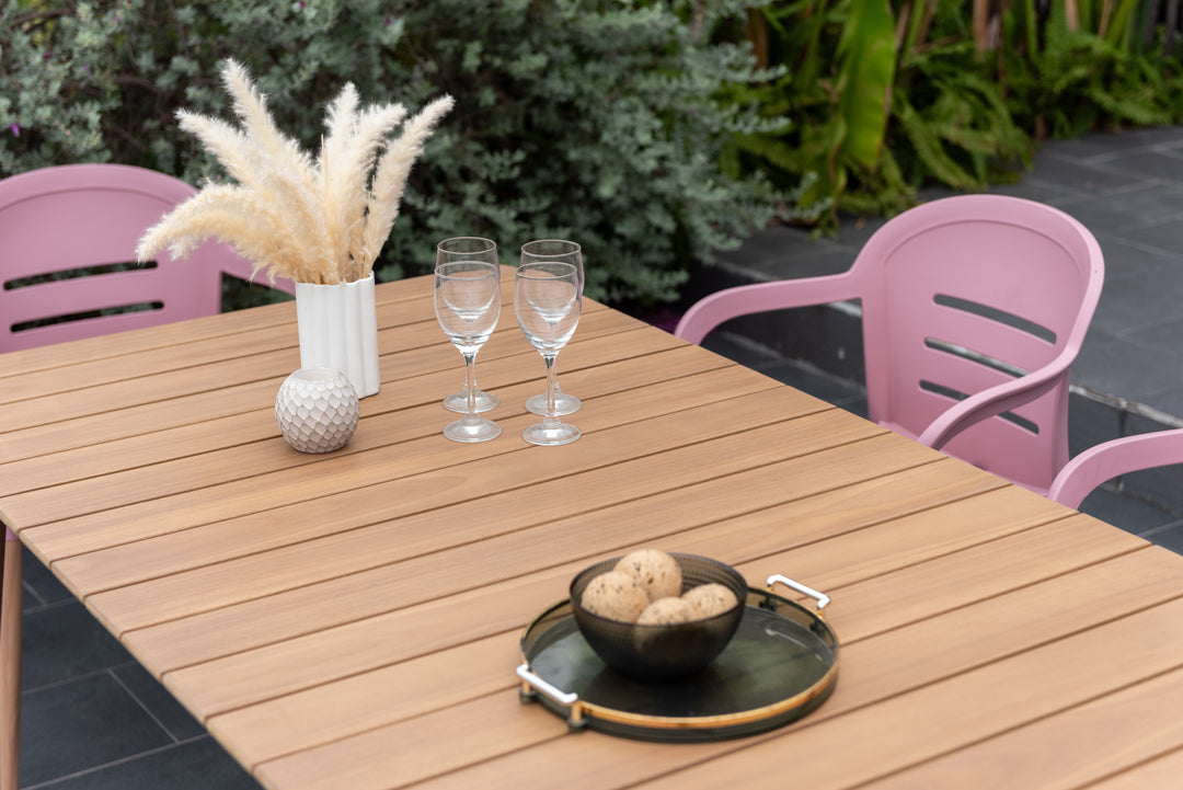 Lifestyle Garden Onyx 6-seater 160x90cm Rect Garden Dining Set – Social Plastic® Peony Pink
