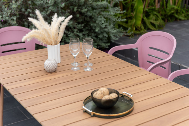 Lifestyle Garden Onyx 6-seater 160x90cm Rect Garden Dining Set – Social Plastic® Peony Pink