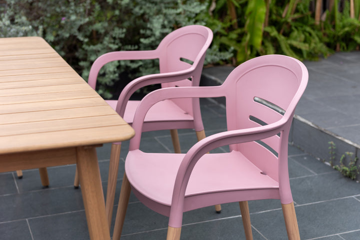 Lifestyle Garden Onyx 6-seater 160x90cm Rect Garden Dining Set – Social Plastic® Peony Pink