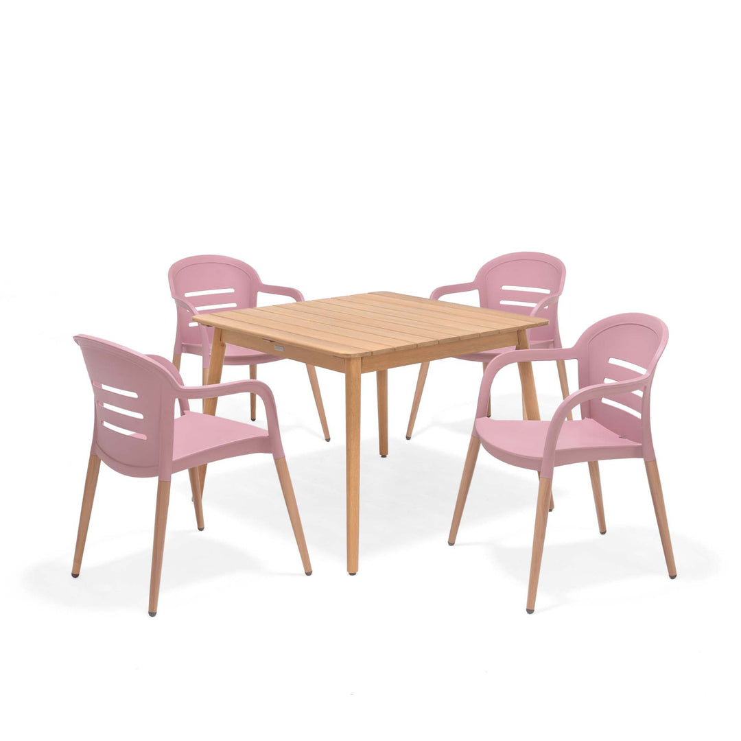 Lifestyle Garden Nassau-Onyx 4-seater 97cm Square Garden Dining Set – Social Plastic® Peony Pink