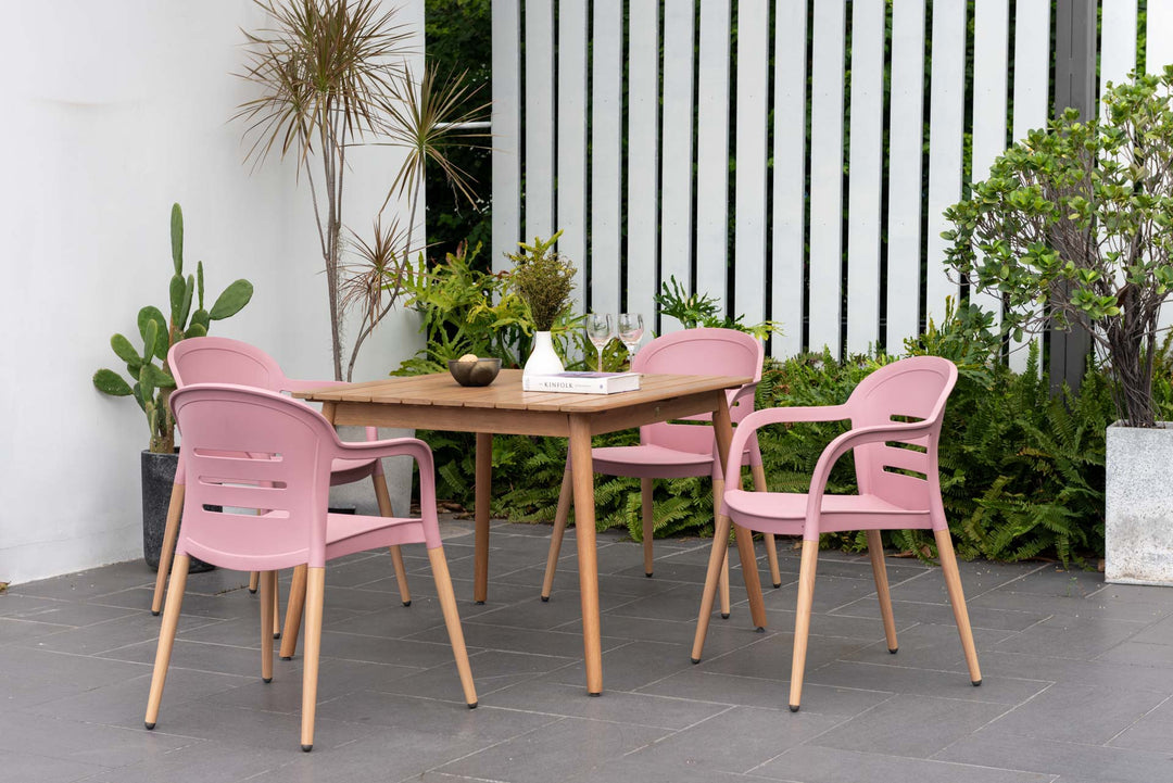 Lifestyle Garden Nassau-Onyx 4-seater 97cm Square Garden Dining Set – Social Plastic® Peony Pink