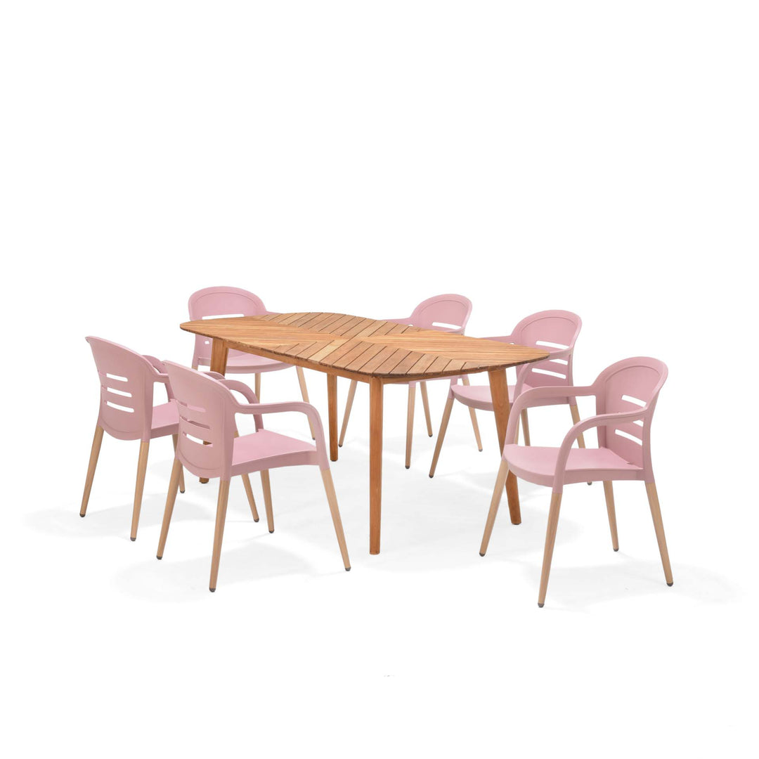 Onyx 6-seater 190x90cm Rect Garden Dining Set – Social Plastic® Peony Pink