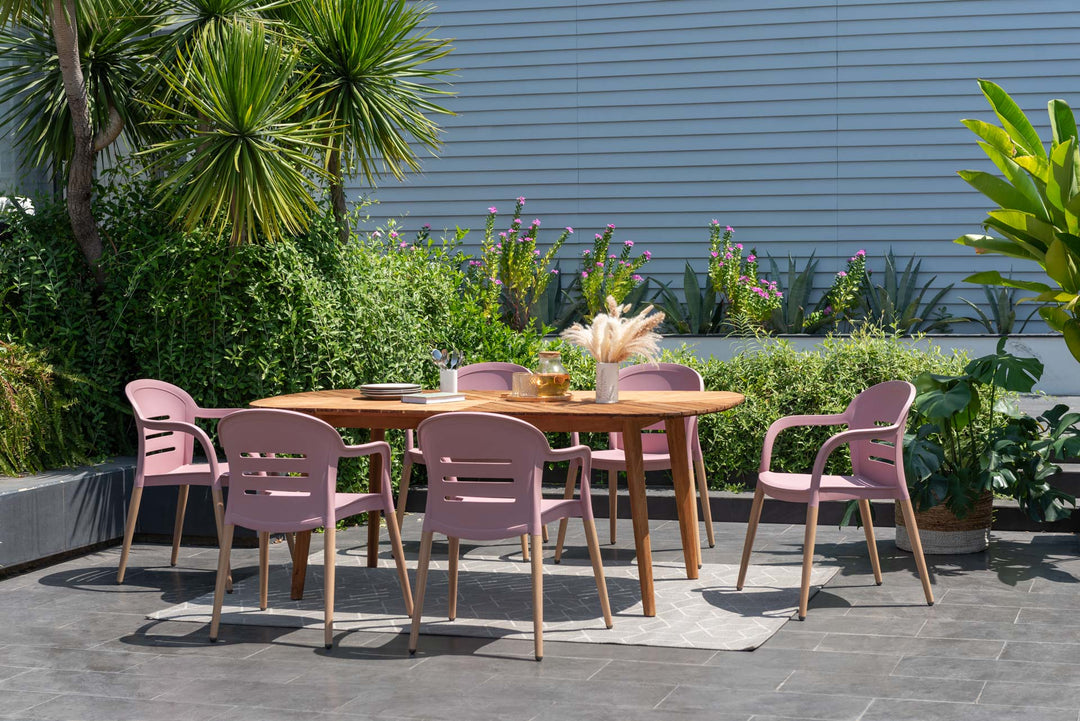 Onyx 6-seater 190x90cm Rect Garden Dining Set – Social Plastic® Peony Pink