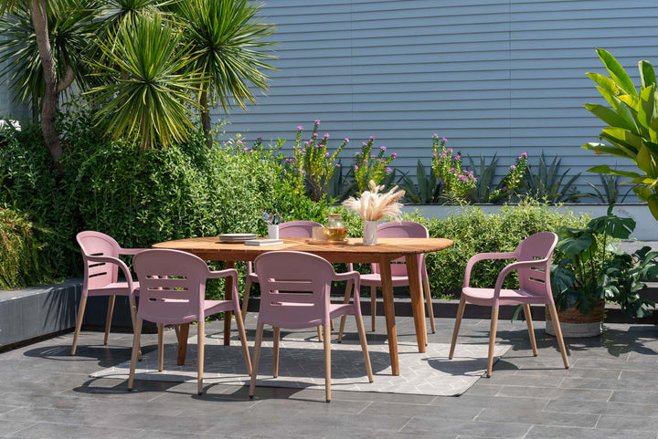 Onyx 6-seater 190x90cm Rect Garden Dining Set – Social Plastic® Peony Pink