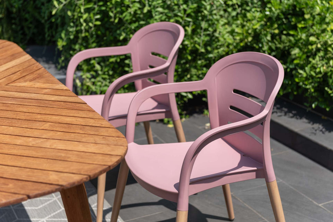 Onyx 6-seater 190x90cm Rect Garden Dining Set – Social Plastic® Peony Pink