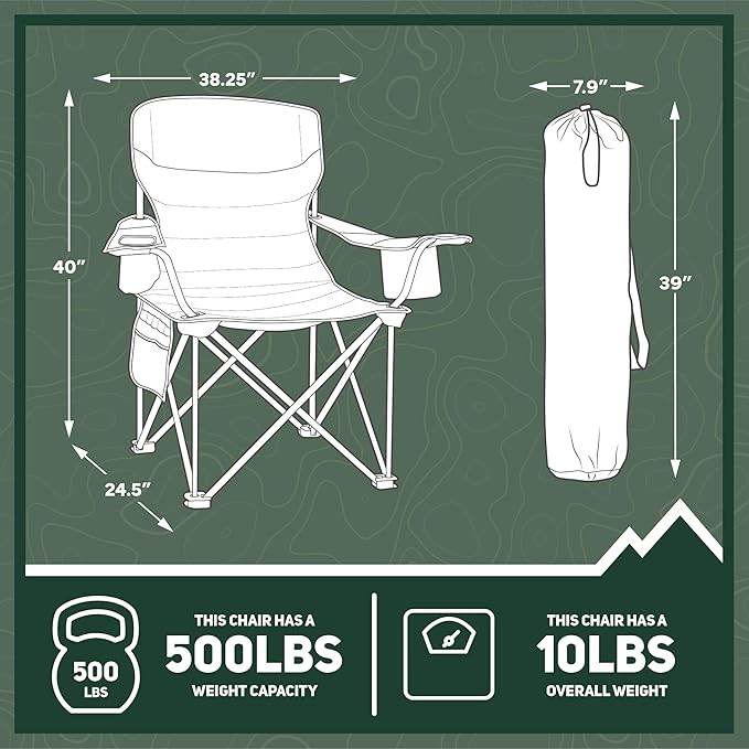 Outsider Oversized Folding Quad Camp Chair with Cooler, Drinks Holder and Bottle Opener