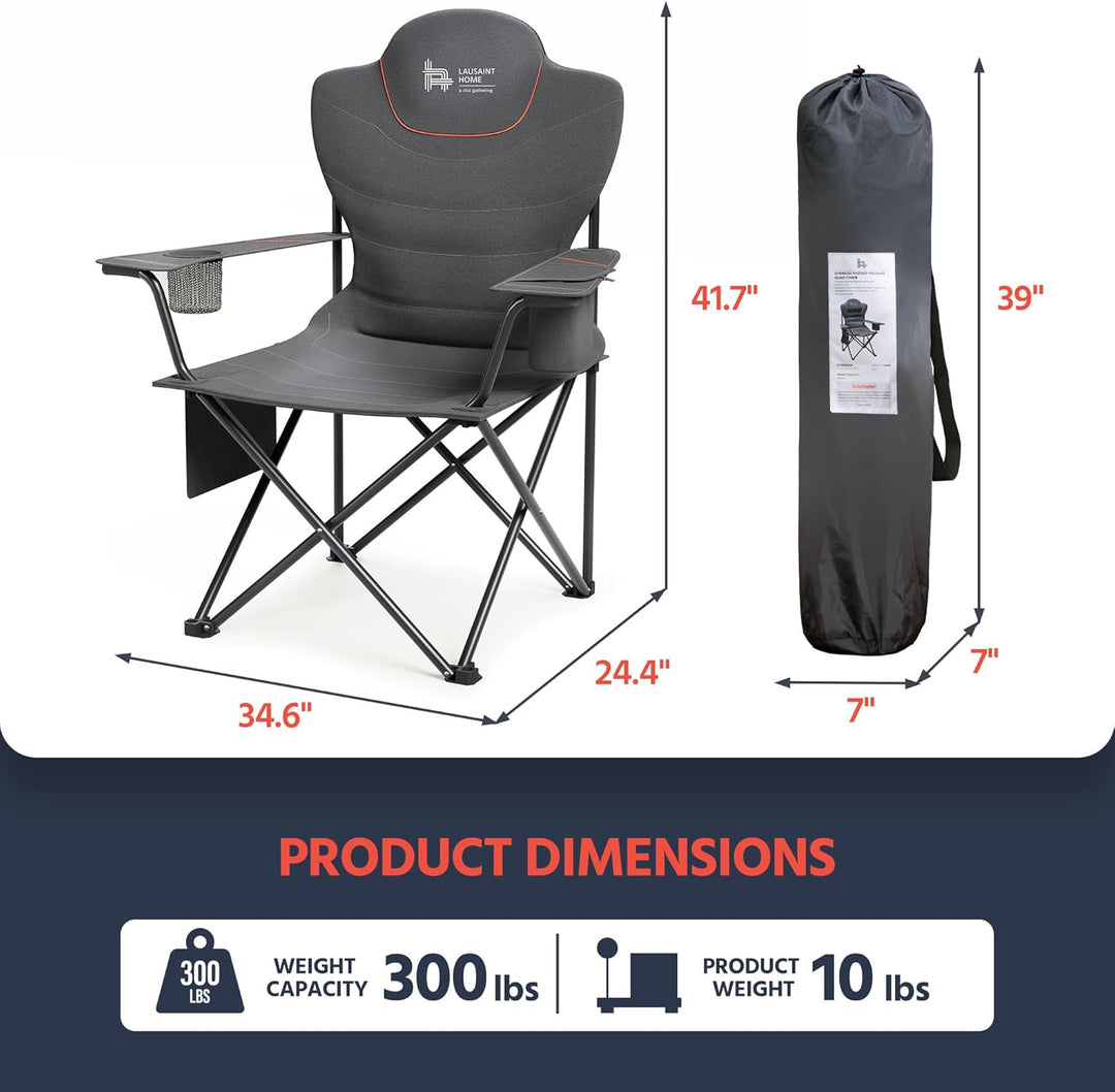 Outsider Oversize Padded Quad Folding Camp Chair with Storage Pockets and Bottle Opener