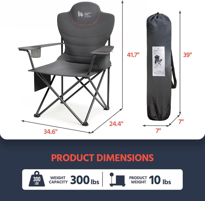 Outsider Oversize Padded Quad Folding Camp Chair with Storage Pockets and Bottle Opener