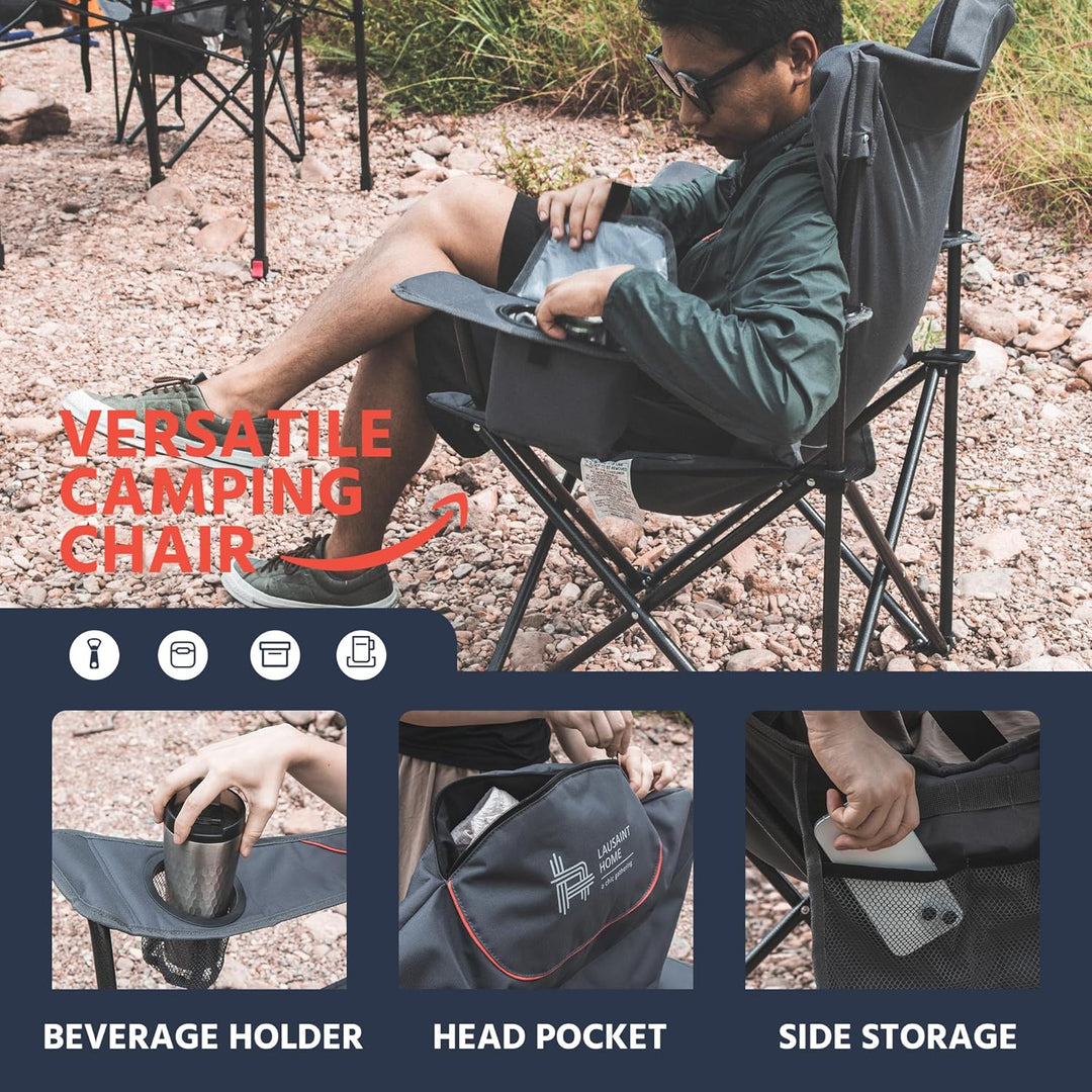 Outsider Oversize Padded Quad Folding Camp Chair with Storage Pockets and Bottle Opener