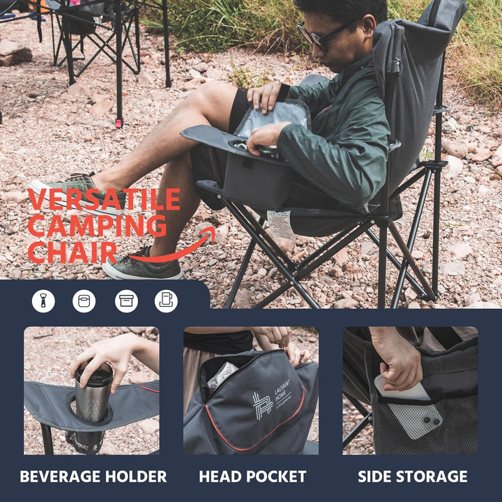 Outsider Oversize Padded Quad Folding Camp Chair with Storage Pockets and Bottle Opener