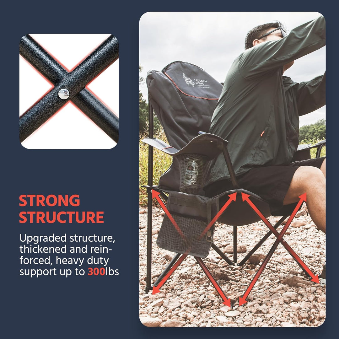 Outsider Oversize Padded Quad Folding Camp Chair with Storage Pockets and Bottle Opener