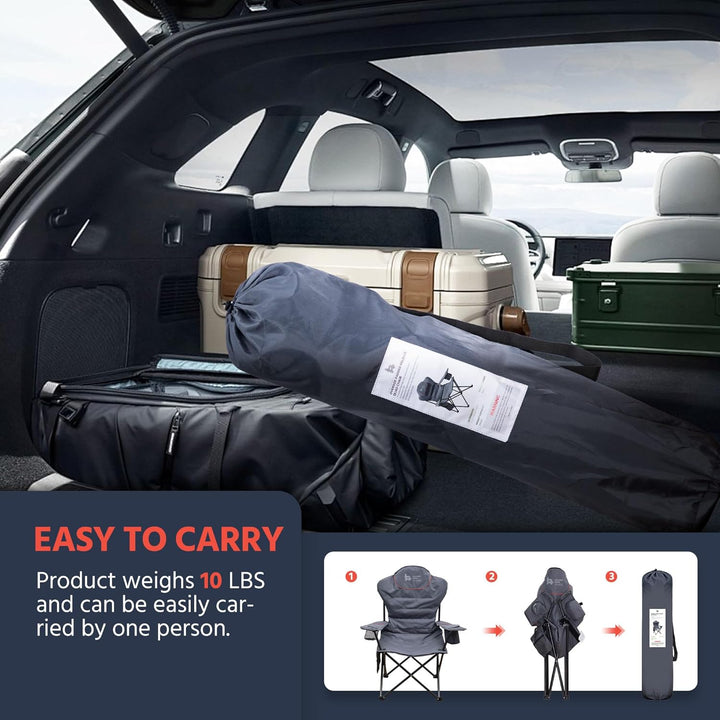 Outsider Oversize Padded Quad Folding Camp Chair with Storage Pockets and Bottle Opener