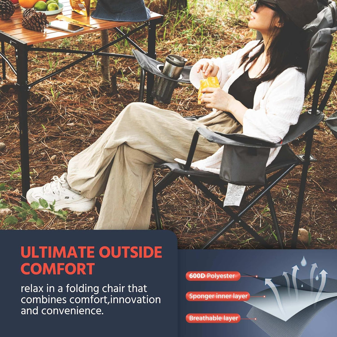 Outsider Oversize Padded Quad Folding Camp Chair with Storage Pockets and Bottle Opener