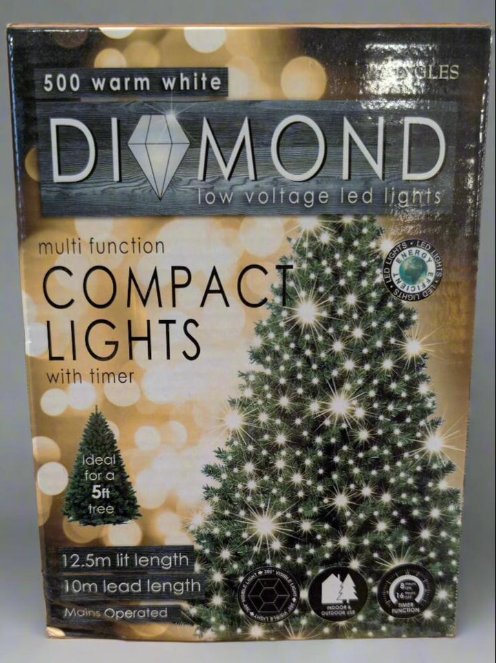 500 Warm White Diamond LED Christmas String Lights (12.5m Lit Length)