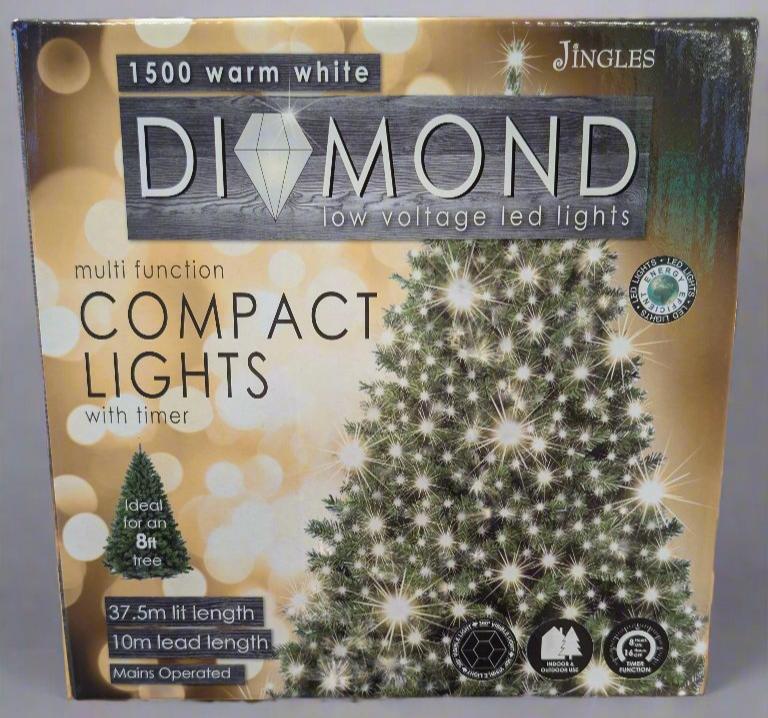 1500 Warm White Diamond LED Christmas String Lights (37.5m Lit Length)