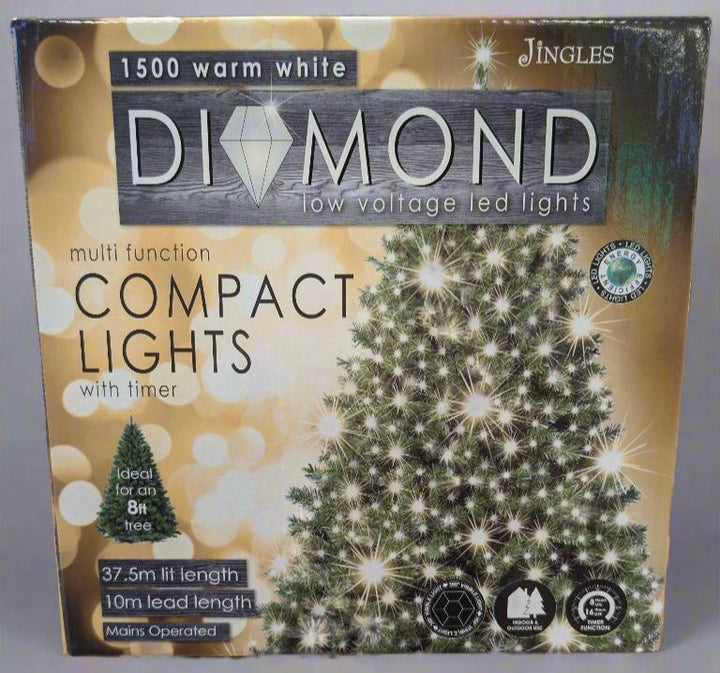 1500 Warm White Diamond LED Christmas String Lights (37.5m Lit Length)