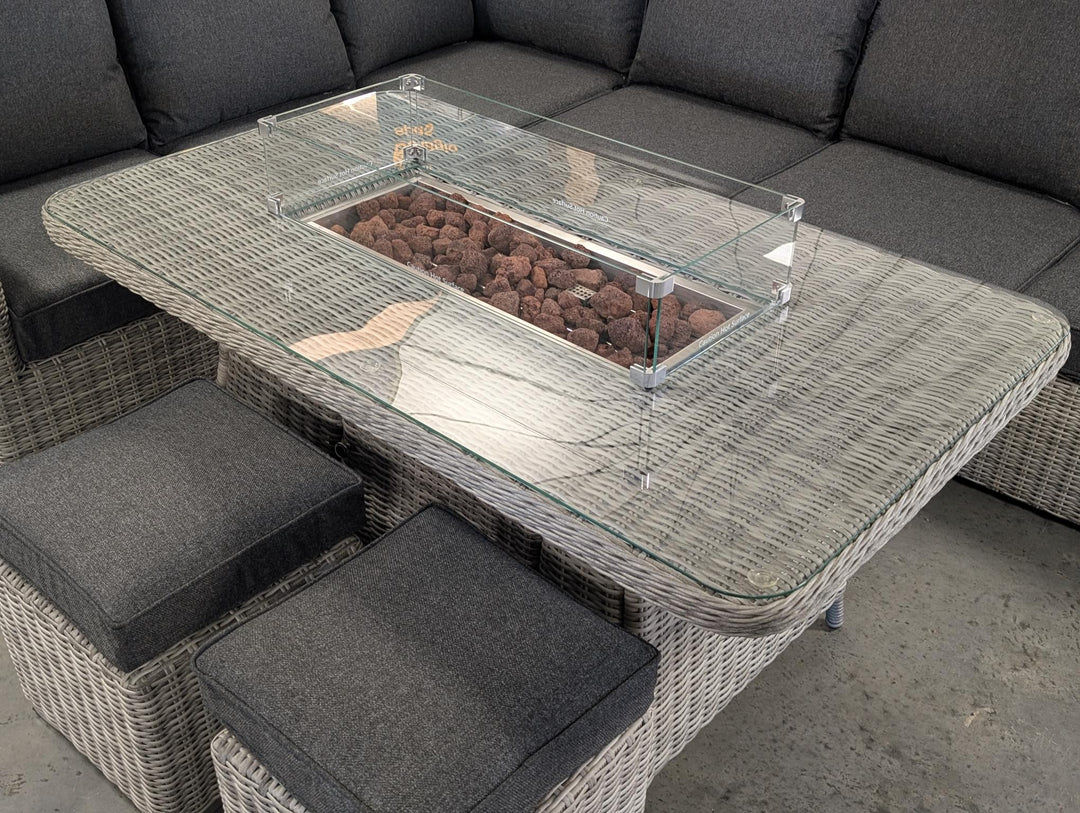 Capri Rattan Outdoor Corner Sofa Set with Fire Pit Table | KENT ONLY DELIVERY