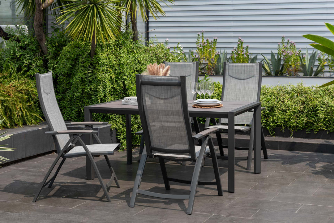 Urbanite Dark Deluxe Reclining 4 Seat Rectangular Dining Set - Lifestyle Garden