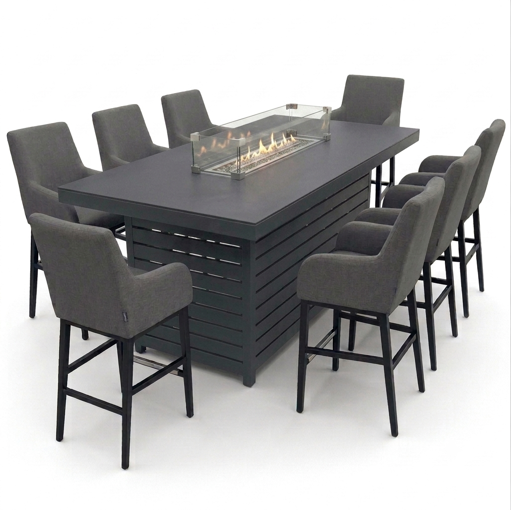 Royale 8 Seat Rectangular Bar Set with Fire Pit | KENT ONLY DELIVERY